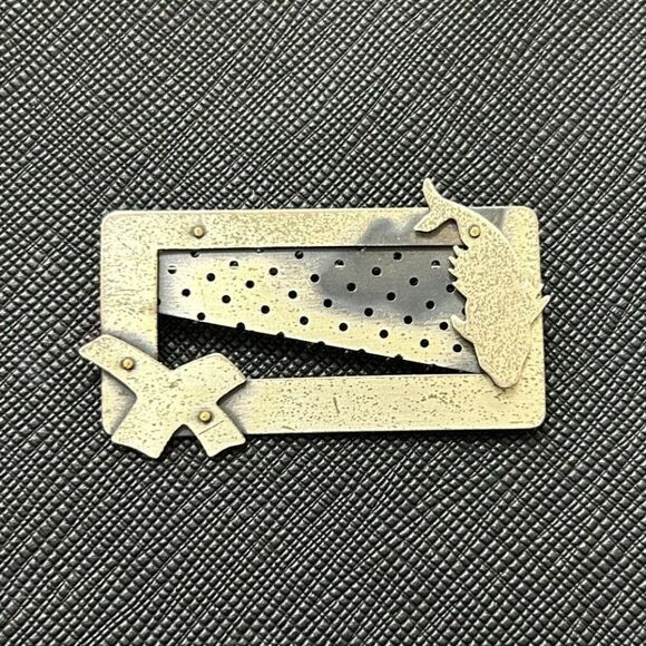 RZM Sterling Signed Abstract Rectangular Brooch - Picture 1 of 9